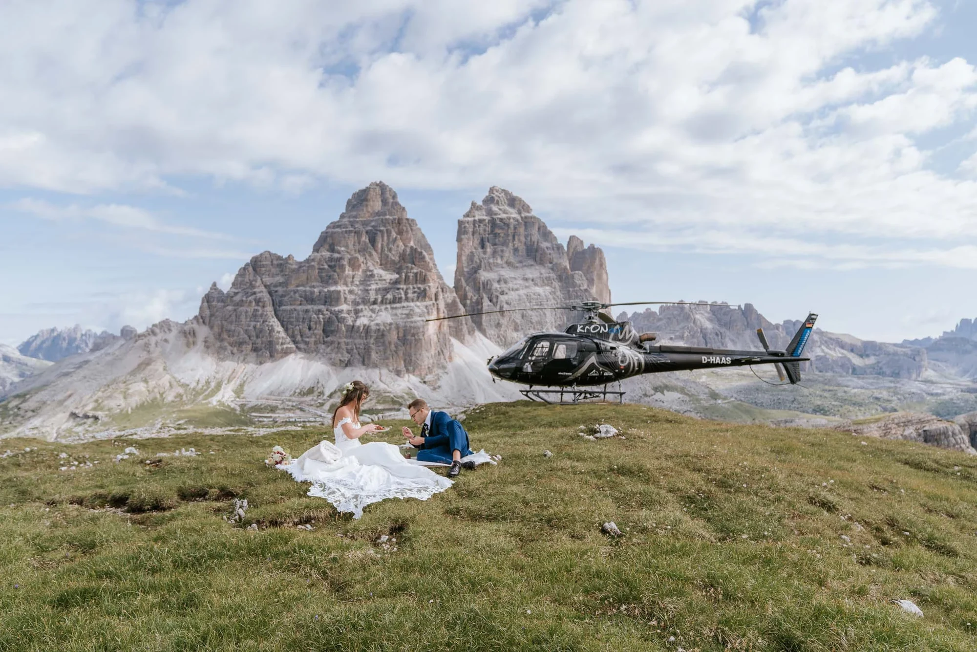 A Three-Stop Helicopter Elopement in the Dolomites
